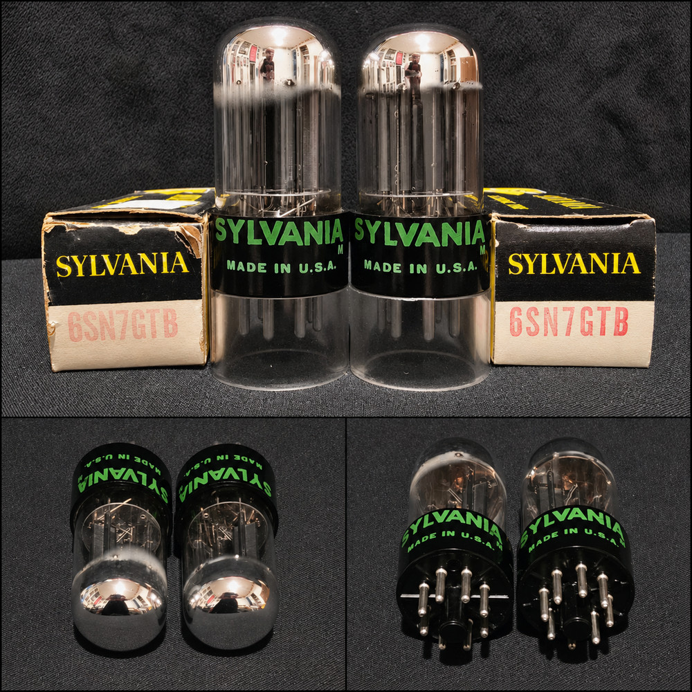 SYLVANIA 6SN7 GTB TUBE 1968 GREEN LABEL BLACK BASE CHROME TOP FOIL MATCHED SET