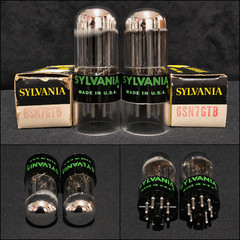 SYLVANIA 6SN7 GTB TUBE 1968 GREEN LABEL BLACK BASE CHROME TOP FOIL MATCHED SET