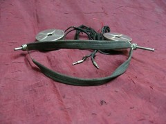 Antique PAL Headphones cloth wire headband radio headset earphones pin plugs