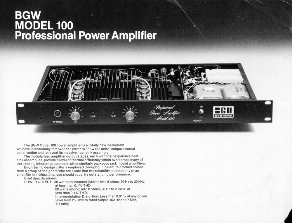 c1977 BGW Model 100 Professional Power Amplifier Dealer Brochure HiFi Audio