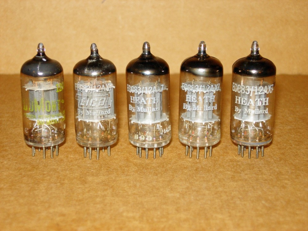 LOT OF 5 MULLARD 12AX7/ECC83 TUBES I61 TYPE (1959-1964 SHORT PLATE) LOW TEST