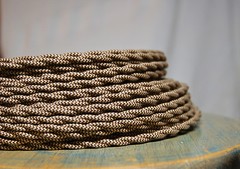 Cloth Covered Twisted Wire – Brown/Tan Pattern, Vintage Style Fabric Lamp Cord