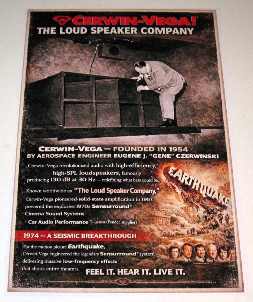 Cerwin Vega Sensurround Audiophile Poster 1974 19″ x 13″ “Earthquake” Film