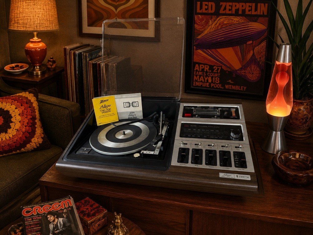 🍊Vintage 1970s Zenith Allegro Stereo System w/ AM/FM Stereo Turntable 8 Track!