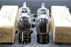 Matched Pair 1944 Raytheon VT-99 6F8G (6SN7) JAN CRP Black T-Plate NOS Boxes Str