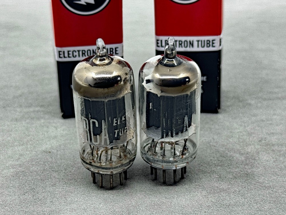 Matched Pair RCA 12AX7 ECC83 Long Black Plates ‘D’ Getters Test NOS Amplitrex