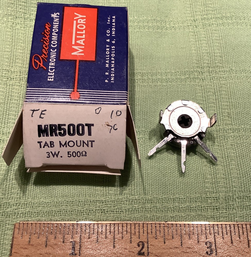 MALLORY POTENTIOMETER MR500T tab mount 500 ohms 3 watts