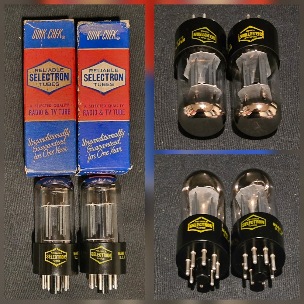 RCA SELECTRON 6SN7 GTB TUBE 1957 TALL BOYS CHROME TOPPED HALO MATCHING SET NIB