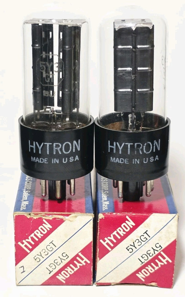 Date Matched Pair CBS Hytron 5Y3GT Black Plate Vacuum Tubes Tested NOS On TV 7