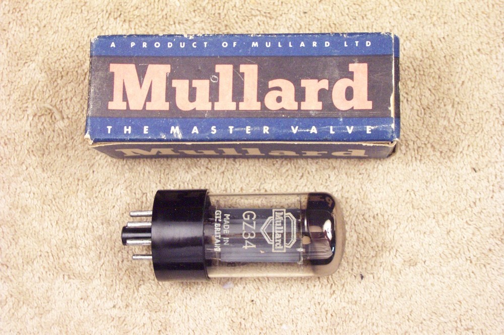 1, NEW, Mullard 5AR4 GZ34, fat base, dual getter, f31, Great Britain, 1958