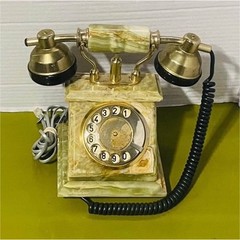 Fatap Italia 24 Carat Gold Plated Rotary Telephone Marble Base