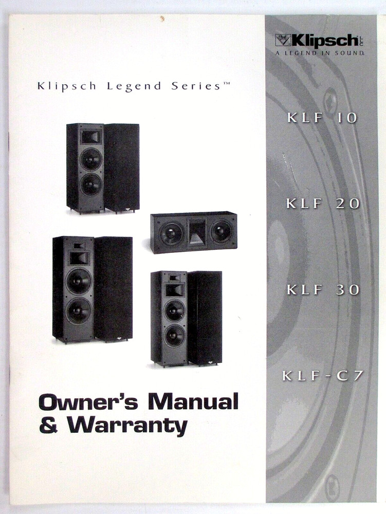 KLIPSCH Legend Series Owners Manual & Warranty M7