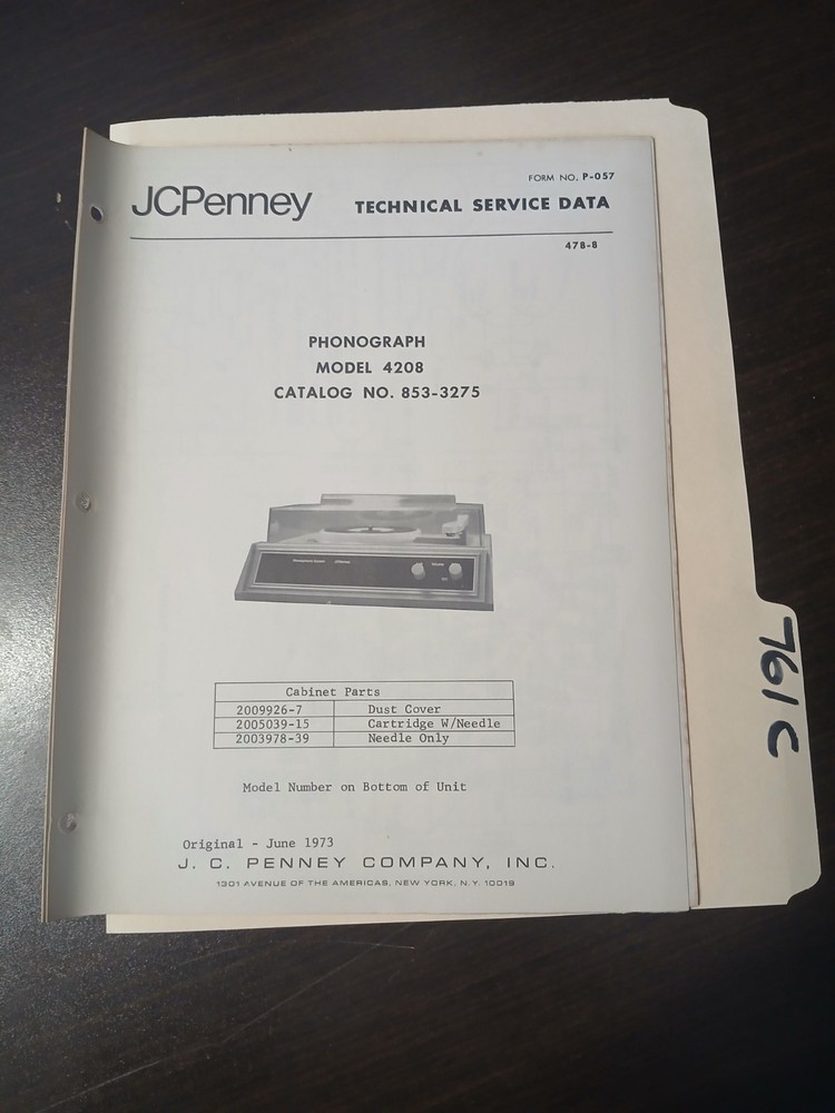 JC Penney 4208 Service Manual Original Repair Book Phonograph