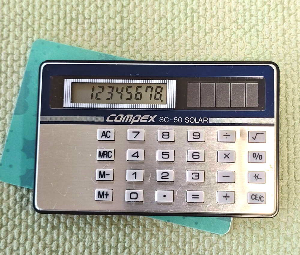 Mini Solar Calculator – Complex SC-50 – Working – Early 70s Credit Card Size!