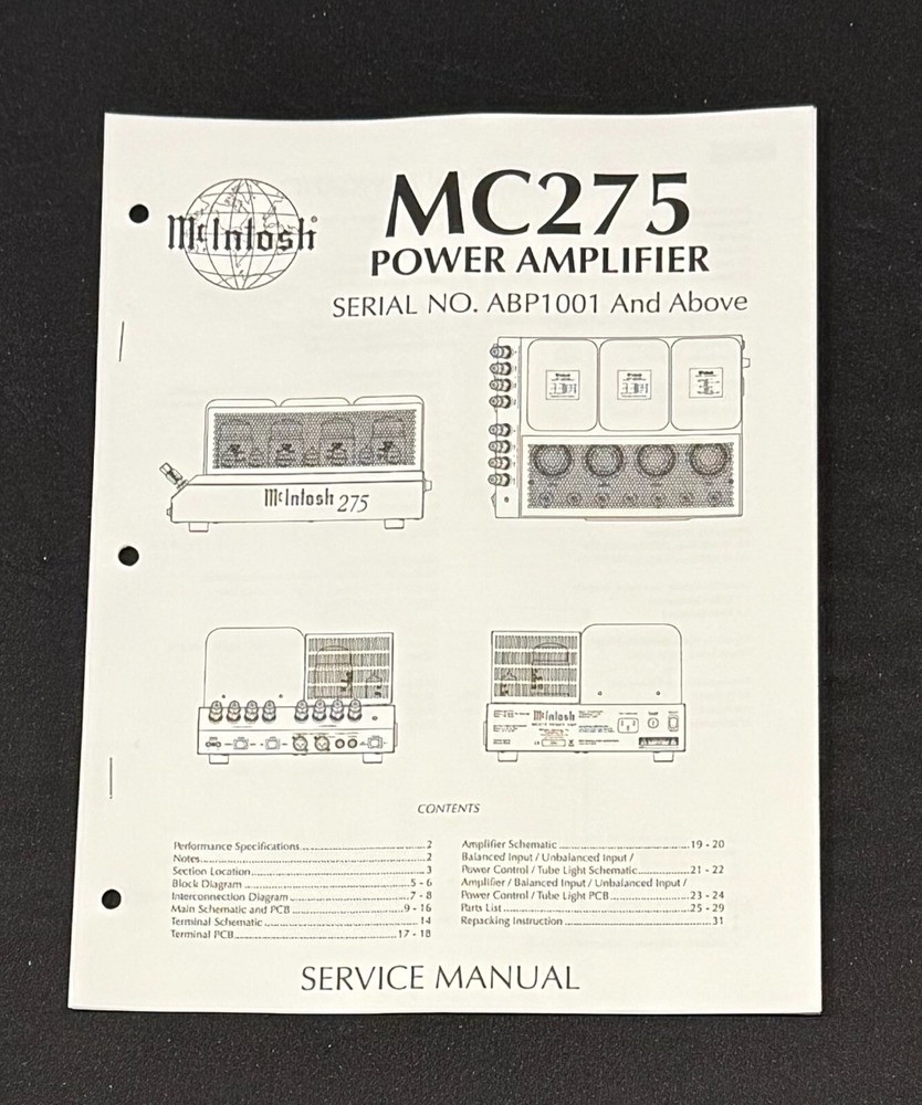 McIntosh MC275 MC-275 Power Amplifier Service Manual