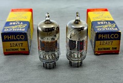 NOS Pair Philco 12AY7 Tubes Square Getters Matched Codes 1955 Test NOS Amplitrex