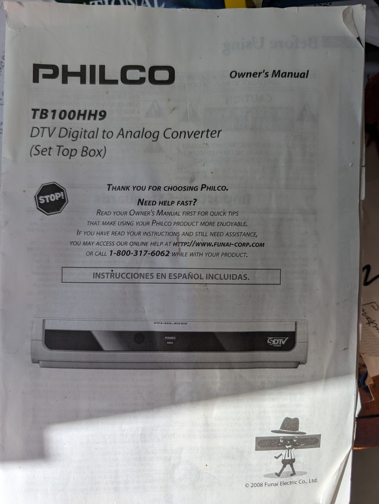 Philco TB100HH9 DTV Digital To Analog Converter 2008 Owners’ Manual