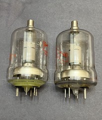 TWO 4-65A VACUUM TUBES WITH URANIUM GLASS SEALS – VASELINE GLASS – NICE UV GLOW