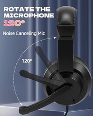 L02 Wired Headset, 3.5mm Stereo Headphones with Noise Canceling Black