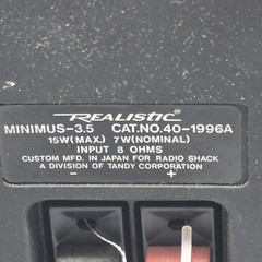 Vtg Realistic Minimus 3.5 Speakers 15W Input 8 Ohms 40-1996A Untested 3.5″ X 5″