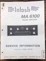 McIntosh MA-6100 MA6100 Amplifier Service Manual *Original*