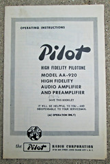 Pilot High Fidelity Pilotone Model AA-920 Operating Instructions Booklet VTG