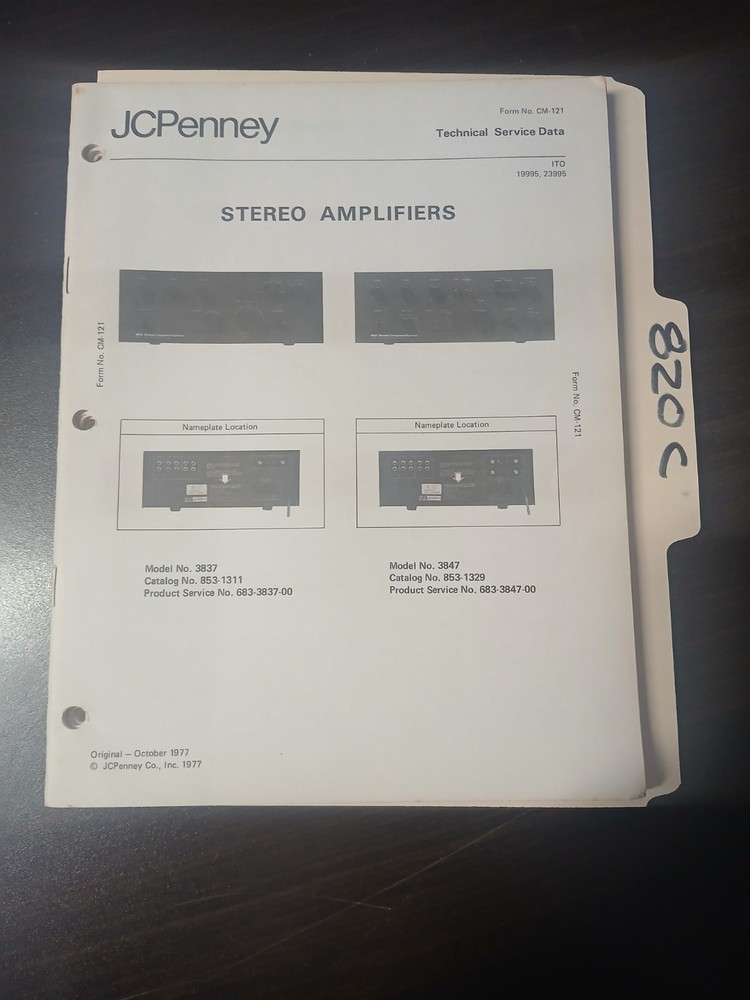JC Penney 3837 3847 Service Manual Original Repair Book Stereo Amplifiers