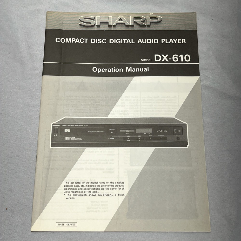 Sharp Dx-610 Compact Disc Digital Audio Player Operarion Manual CD Player Book