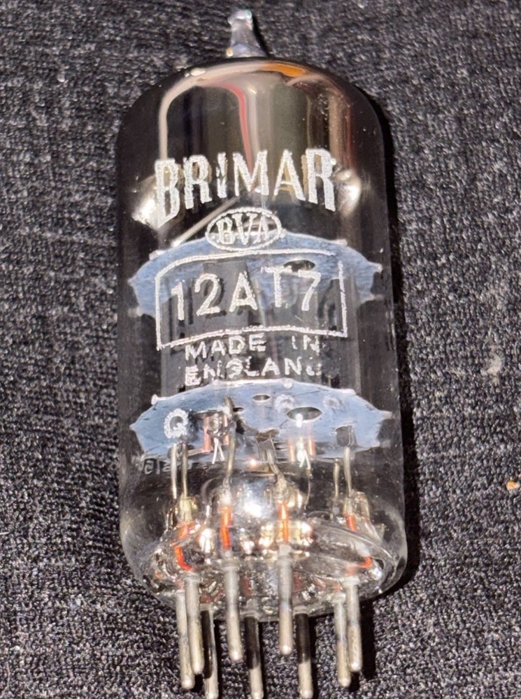 12AT7 Brimar NOS BVA England Angled Square Getter Black Plate Preamp Tube 110%