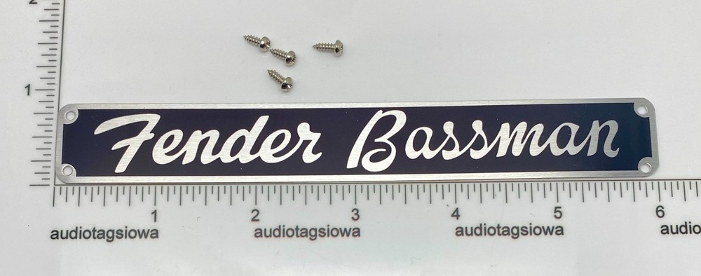 Fender Bassman Black and Silver Amplifier Badge Custom Made Aluminum w/ Screws