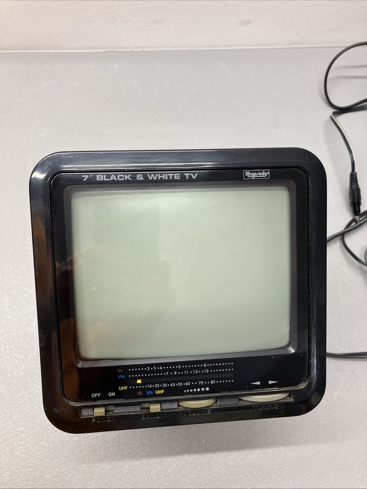 Vintage Rhapsody Deluxe Portable Black & White 7″ Model TV w/Original Box -WORKS