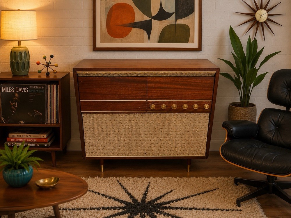 🍊Vintage 1950s/60s MCM Decca ‘The Riverside’ Hi-Fonic Record Player Console!