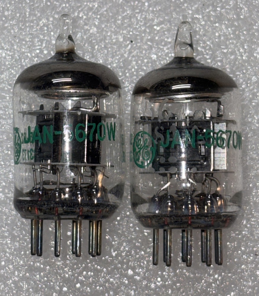 Pair GE JAN-5670W 2C51 396A Tubes Black Plates Disc Getter NOS Multiple Avail