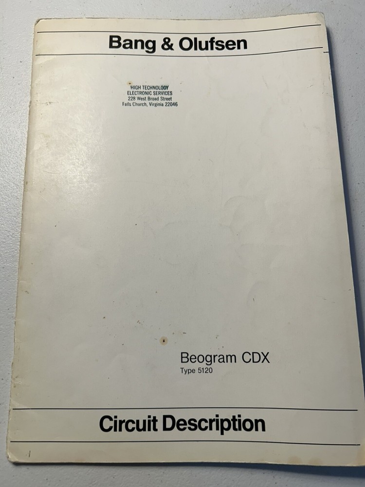 Bang & Olufsen Beogram CDX CD Player Type 5120 Circuit Description Original OEM