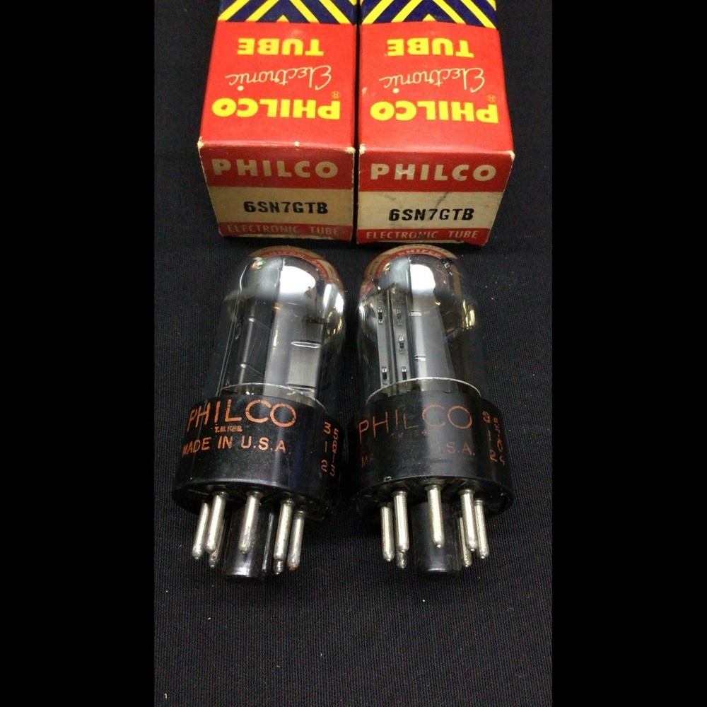 MATCHED PAIR PHILCO (Sylvania made) 6SN7GTB Chrome VACUUM TUBES Tested H.9155
