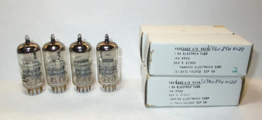 Amperex 6922 Tube Matched Quad Gold Pins NOS Tested Very Strong Original Boxes