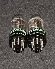 SYLVANIA 6SN7 GTB TUBE 1968 GREEN LABEL BLACK BASE CHROME TOP FOIL MATCHED SET