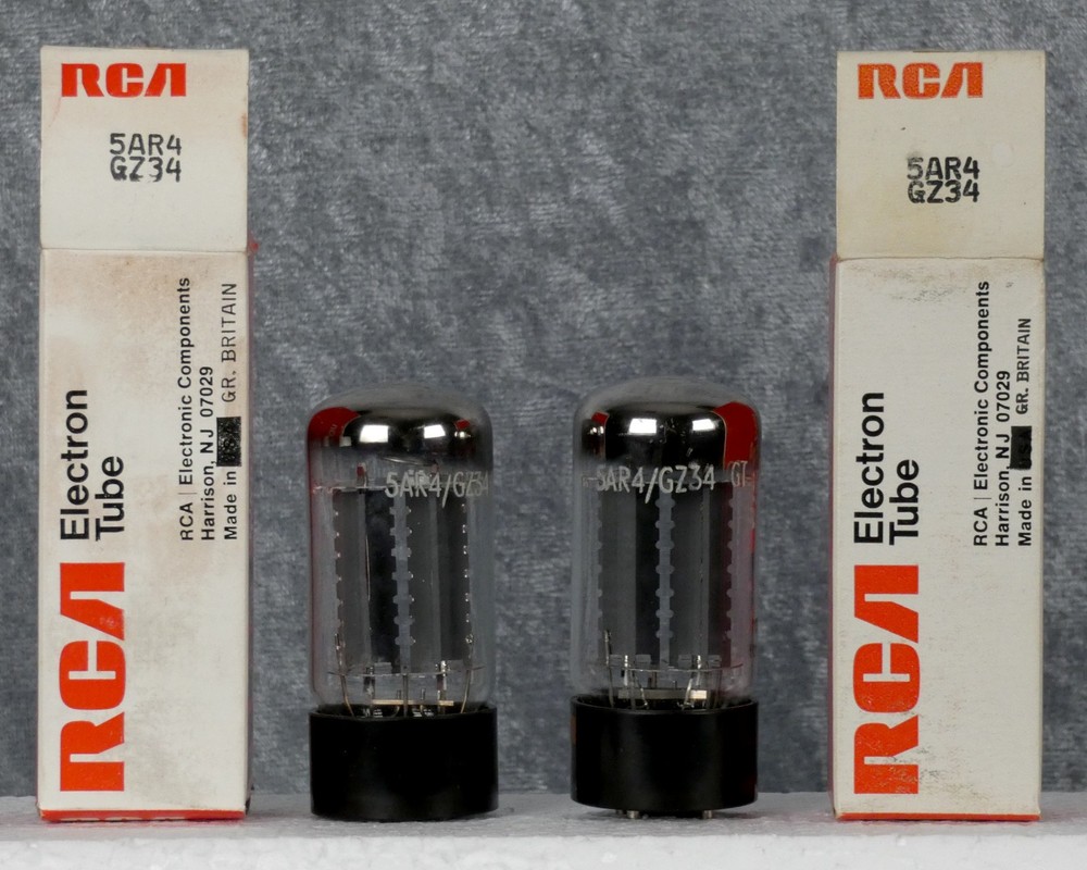 Pair of vintage NOS Mullard GZ34 / 5AR4 rectifier tubes, f32, 7-notch, Blackburn