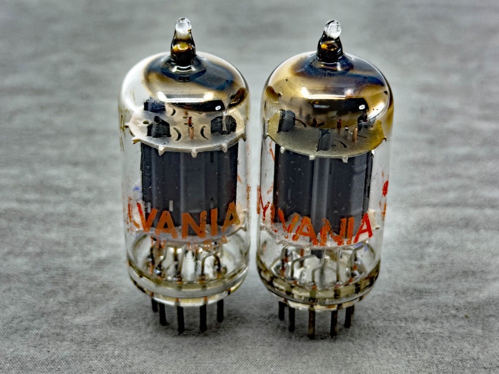 (2) Sylvania 12AX7A ECC83 Preamp Tubes Gray Plates O Getters Tests NOS Amplitrex