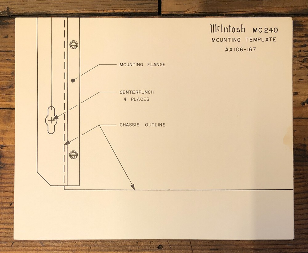 McIntosh MC240 MC-240 Amplifier Mounting Template *Original*