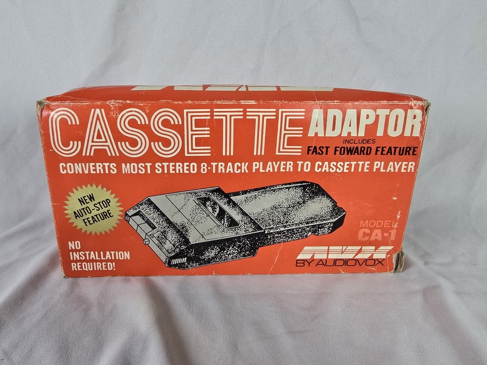 Vintage Audiovox Cassette Adaptor for 8 Track Players – In Original Box Untested