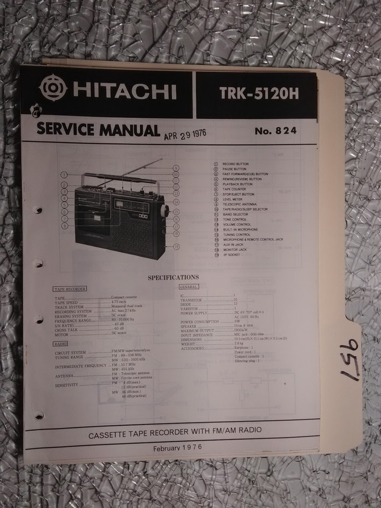 Hitachi trk-5120 h service manual original repair book stereo boombox radio tape