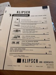 Klipsch Shorthorn Do It Yourself speaker Brochure, Price Guide Dated 1955