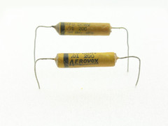NOS Qty 2 Aerovox .01uF 10% 200V Capacitors Matched Pair Paper Wax Tone Caps USA