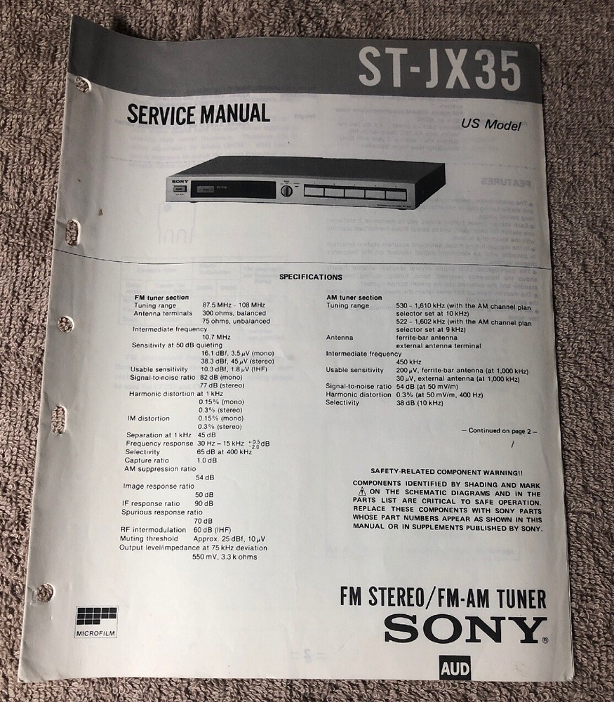 SONY ST-JX35 TUNER ORIGINAL SERVICE MANUAL SCHEMATIC M746x