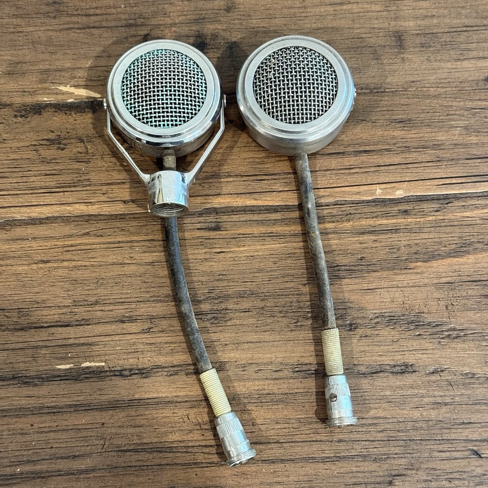 Pair Vintage Shure “Weltra” 700A Crystal Microphones Art Deco Chrome