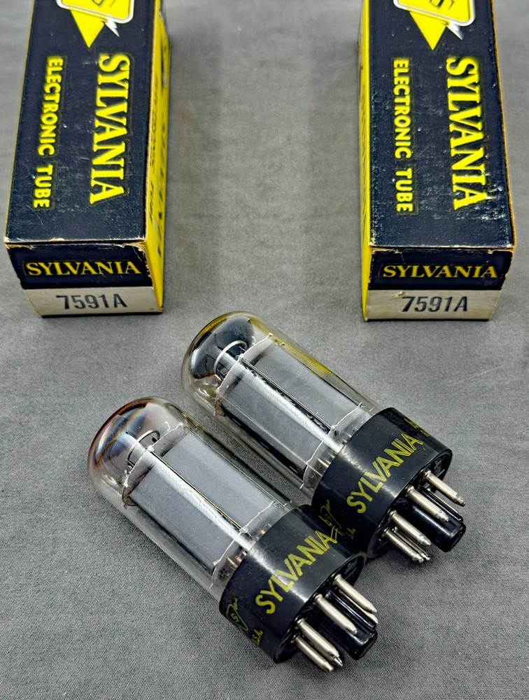 Strong Pair Sylvania 7591A Power Tubes O Getters Matched Codes Tested TV-7B/U