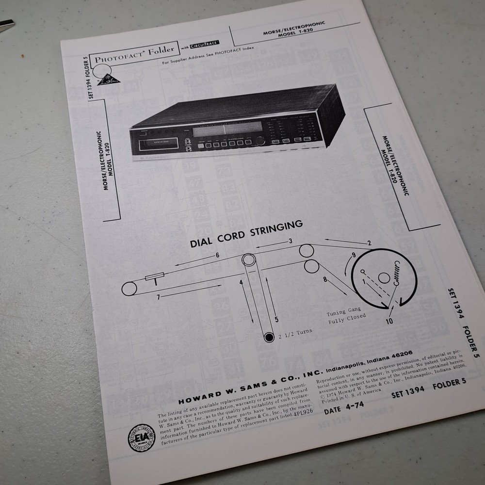 MORSE/ELECTROPHONIC T-820 Service Manual 1974 Photofact