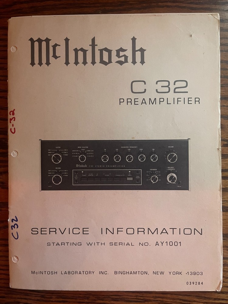 MCINTOSH C32 STEREO PREAMPLIFIER OWNERS MANUAL