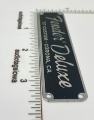 Fender Deluxe Corona Logo Case Badge Custom Made Black/Silver Aluminum w/ Screws